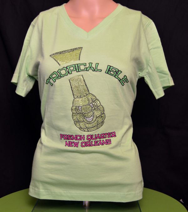 Crystal Sparkle Tropical Isle® Hand Grenade® Lime Green V Neck Top