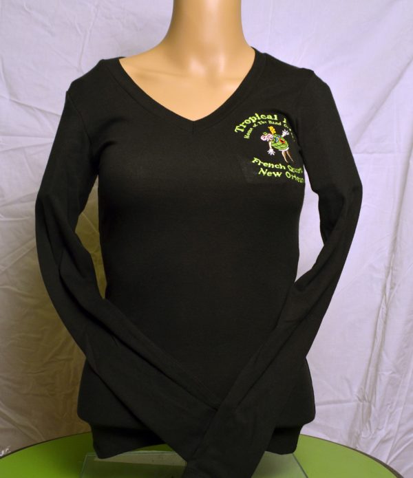 Tropical Isle® Women's Long Sleeve V-Neck Black Embroidered Shirt